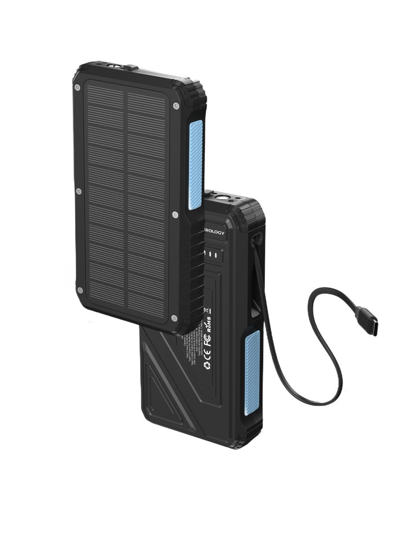 باورولوجي بنك طاقة 20000mAh، كابل USB-C قابل للسحب بقدرة 20W، شاحن محمول يعمل بالطاقة الشمسية، مصباح يدوي مدمج، شحن سريع QC3.0، مقاوم للماء بمعيار IP54، ضوء LED، منافذ USB بقدرة 5V/3A - Image 1